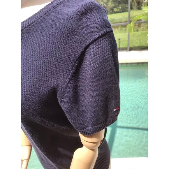Tommy Hilifiger Navy Short Sleeve Light Weight Sweater Size L - Picture 2 of 8